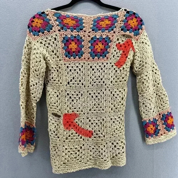Handmade Granny Square Sweater Open knit V neck pullover - Picture 3 of 7